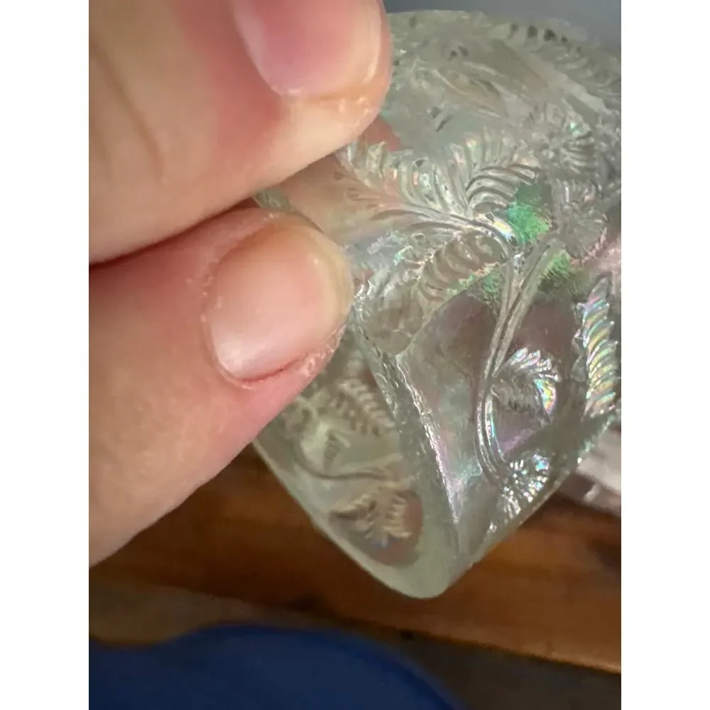 Vintage Fenton Clear Iridescent Glass Strawberry Fairy Lamp - Picture 8 of 9